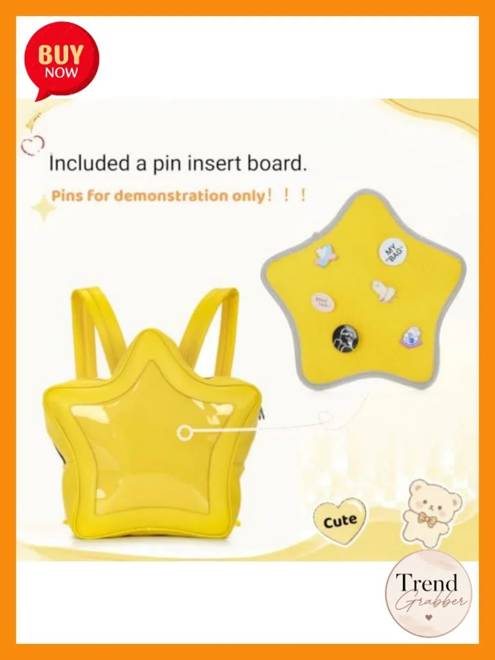Star Ita Backpack Kawaii Y2K Cute PU Leather with Pin Display